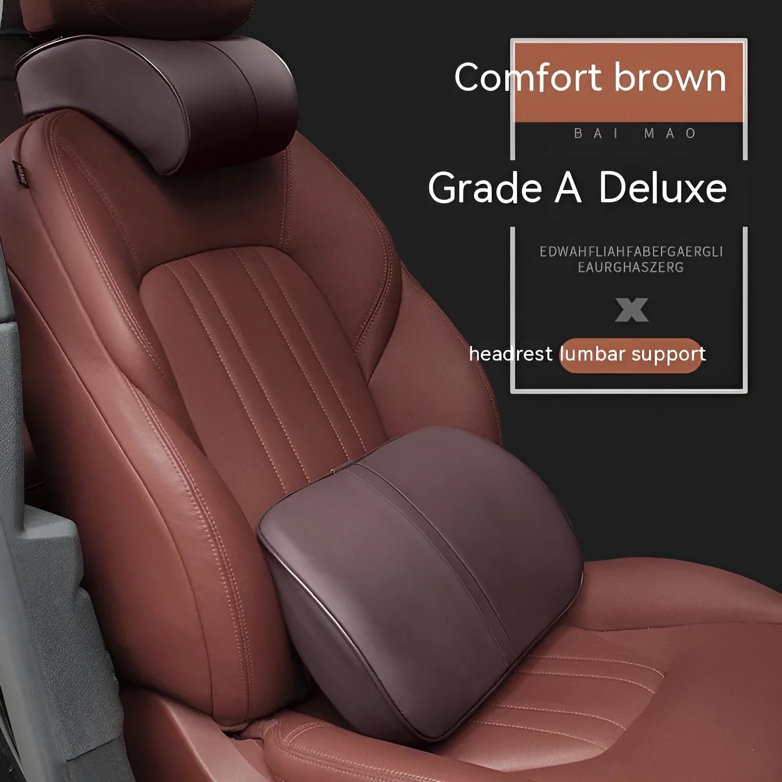 Solid colour leather memory foam car cushion shown as a headrest and lumbar support pillow