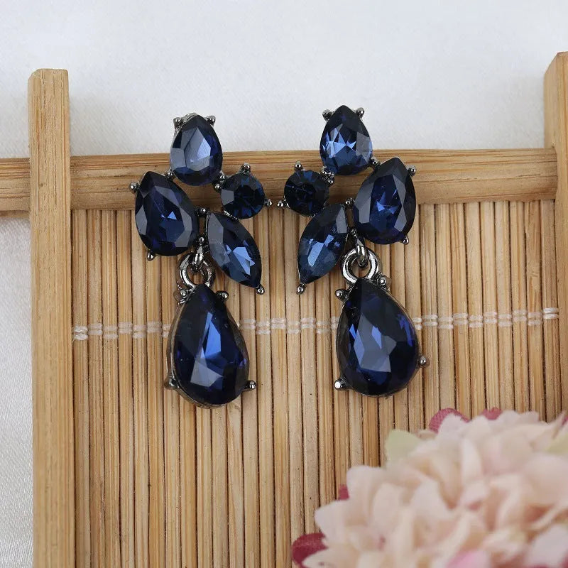 Glass crystal drop earrings in green with steel needle post, simple style design