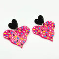Color printing love heart acrylic earrings in six sweet styles A-F on white background