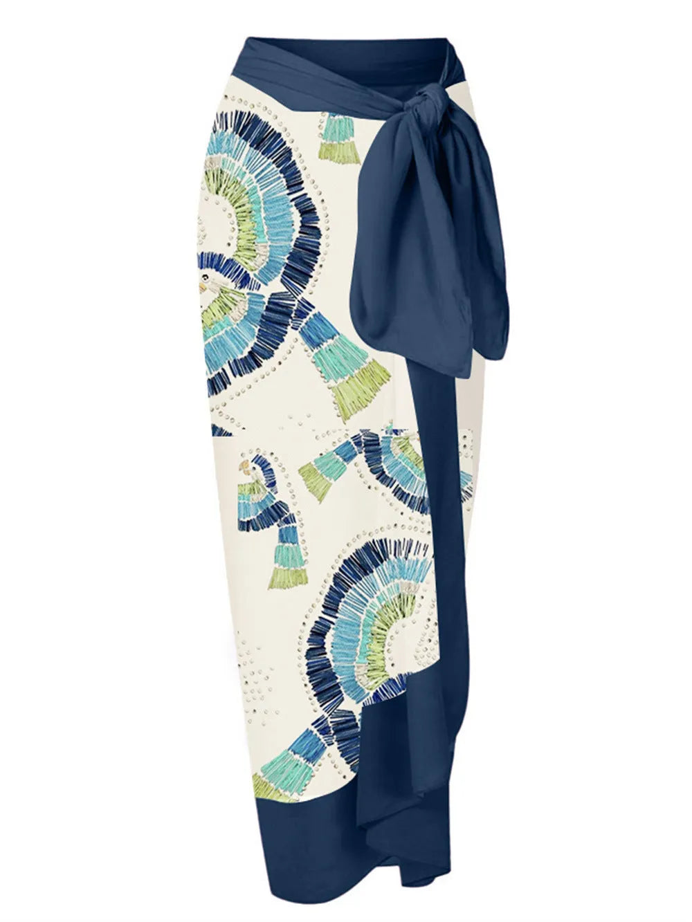 White women's one-shoulder swimsuit with a flounced lotus leaf skirt and high side split.