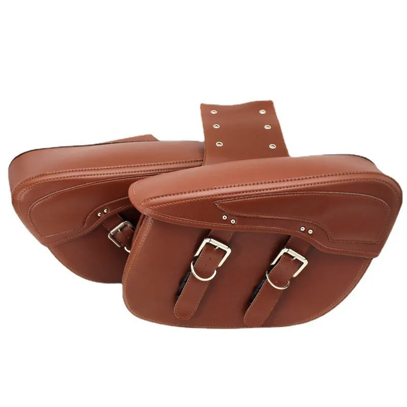 Retro wind motorcycle saddle bag in PU leather with side box mounting