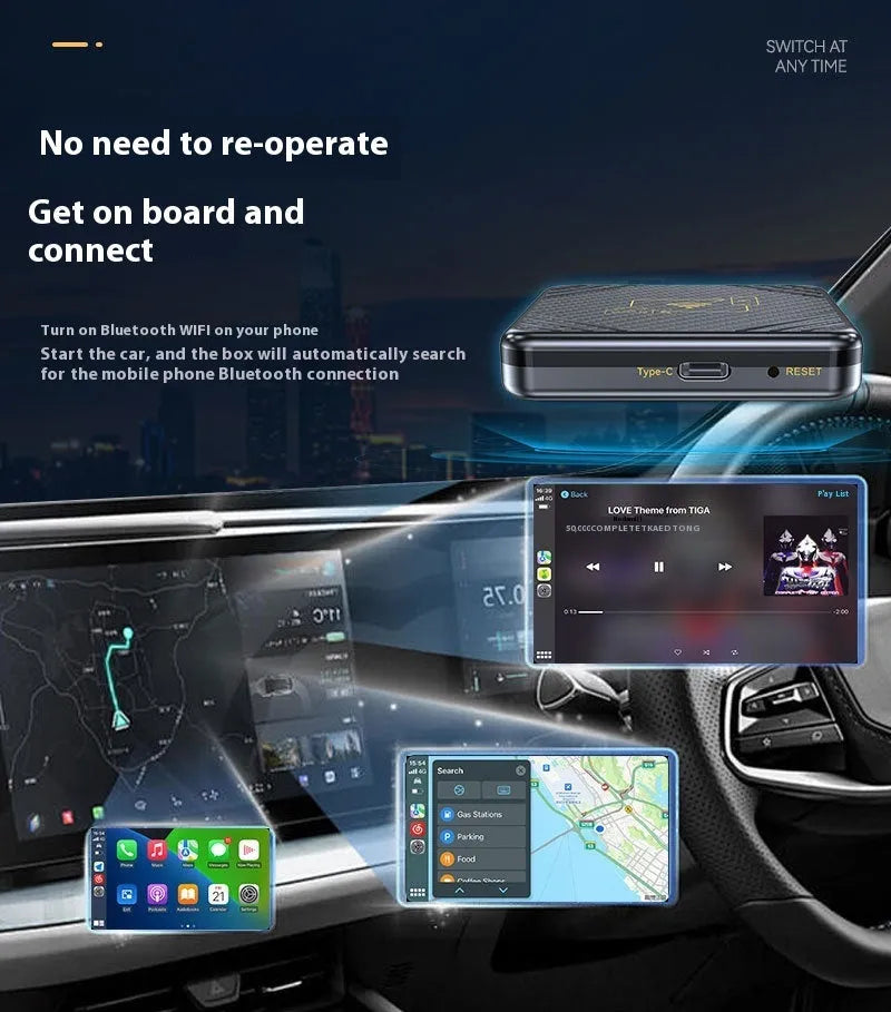 Wireless CarPlay and Android Auto adapter box for car USB interface connection
