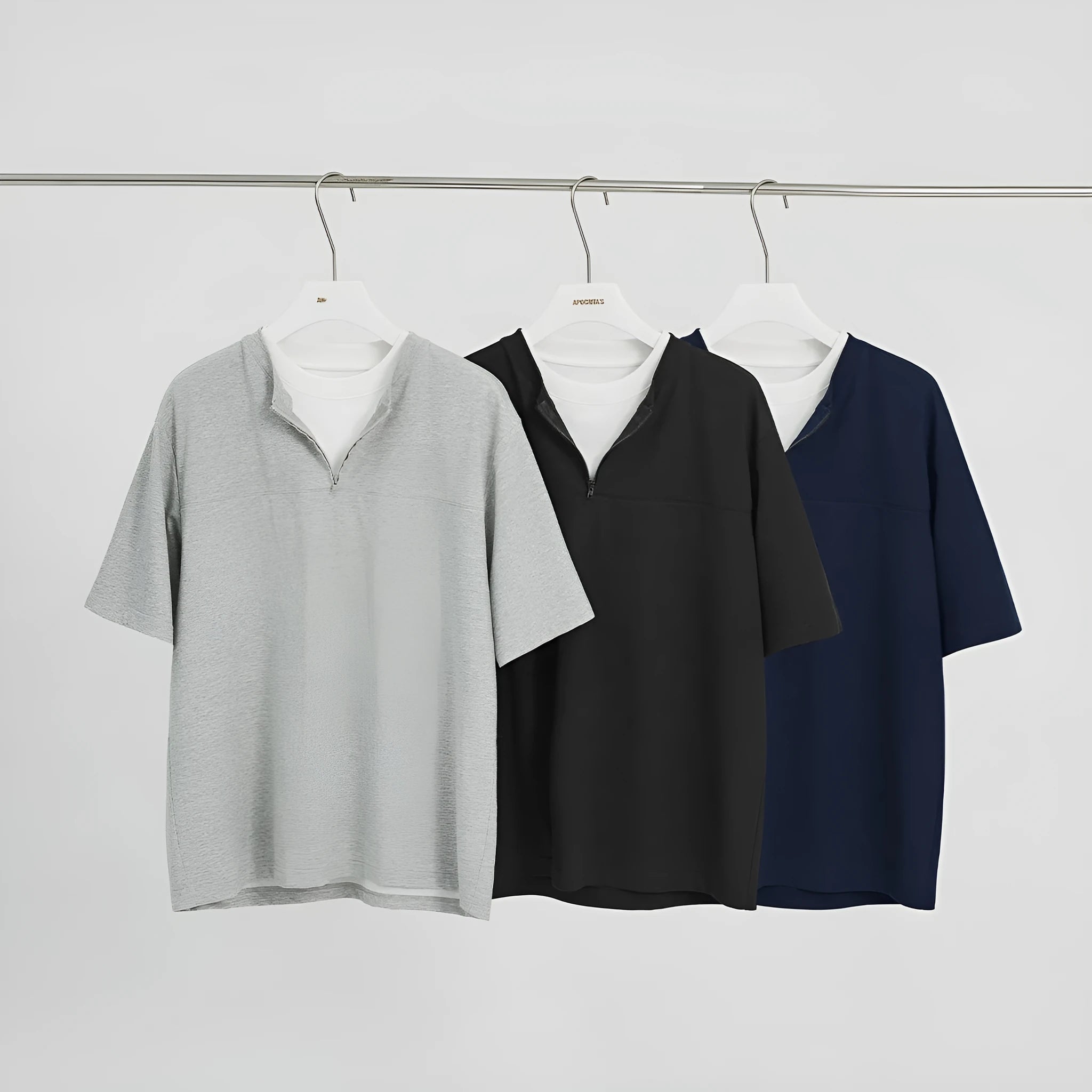 Women's loose fit solid colour patchwork pullover top with zip false detail in cotton blend fabric.