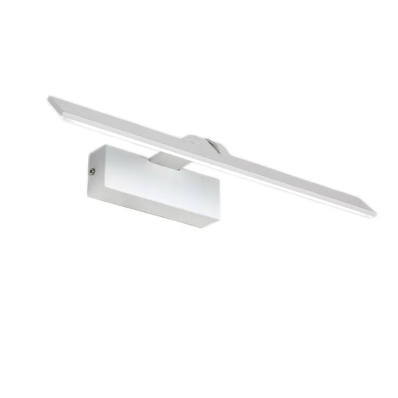 White LED bathroom mirror with tri-colour dimmable lighting mounted on a wall.