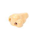 Flesh-coloured plastic manual pencil sharpener with a geometry shape and large nostril.