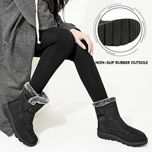 Winter snow boots waterproof Velcro platform boots with imitation rabbit fur lining, grey, side view