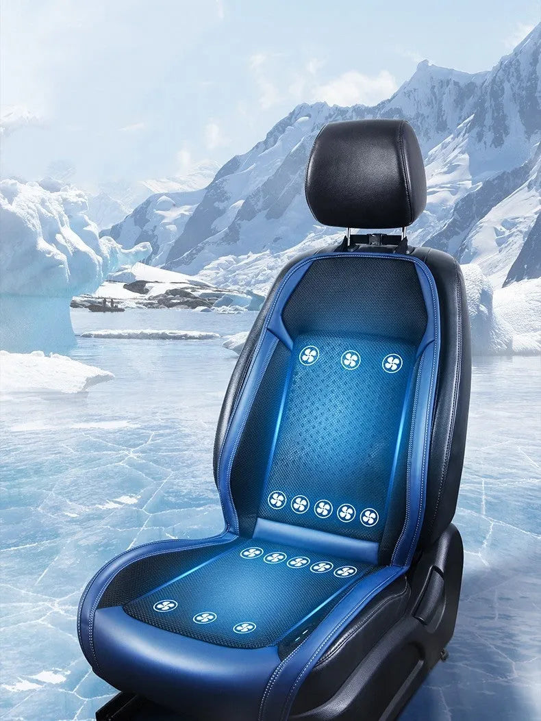Car seat cooling pad with USB cable for ventilation and massage functions in solid colour design