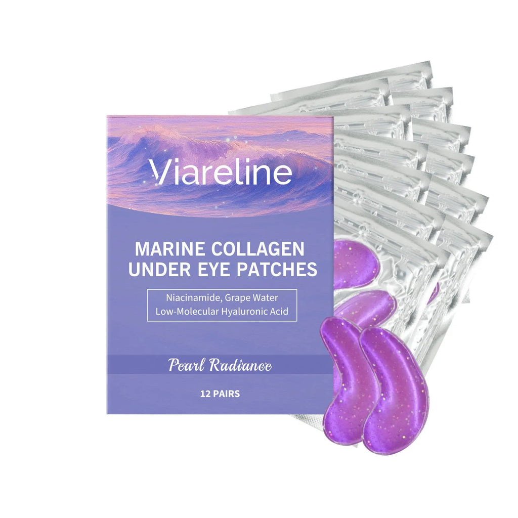 Pack of 12 collagen and hyaluronic acid moisturising eye masks for under-eye care.