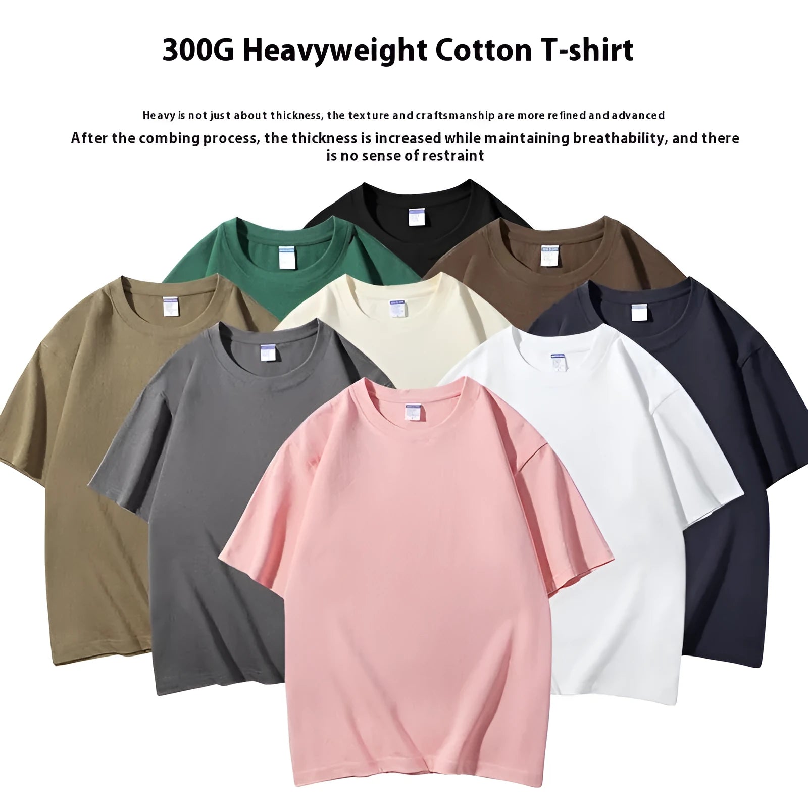 Men's loose-fitting round neck T-shirt in heavyweight 300g cotton fabric showing European-style design