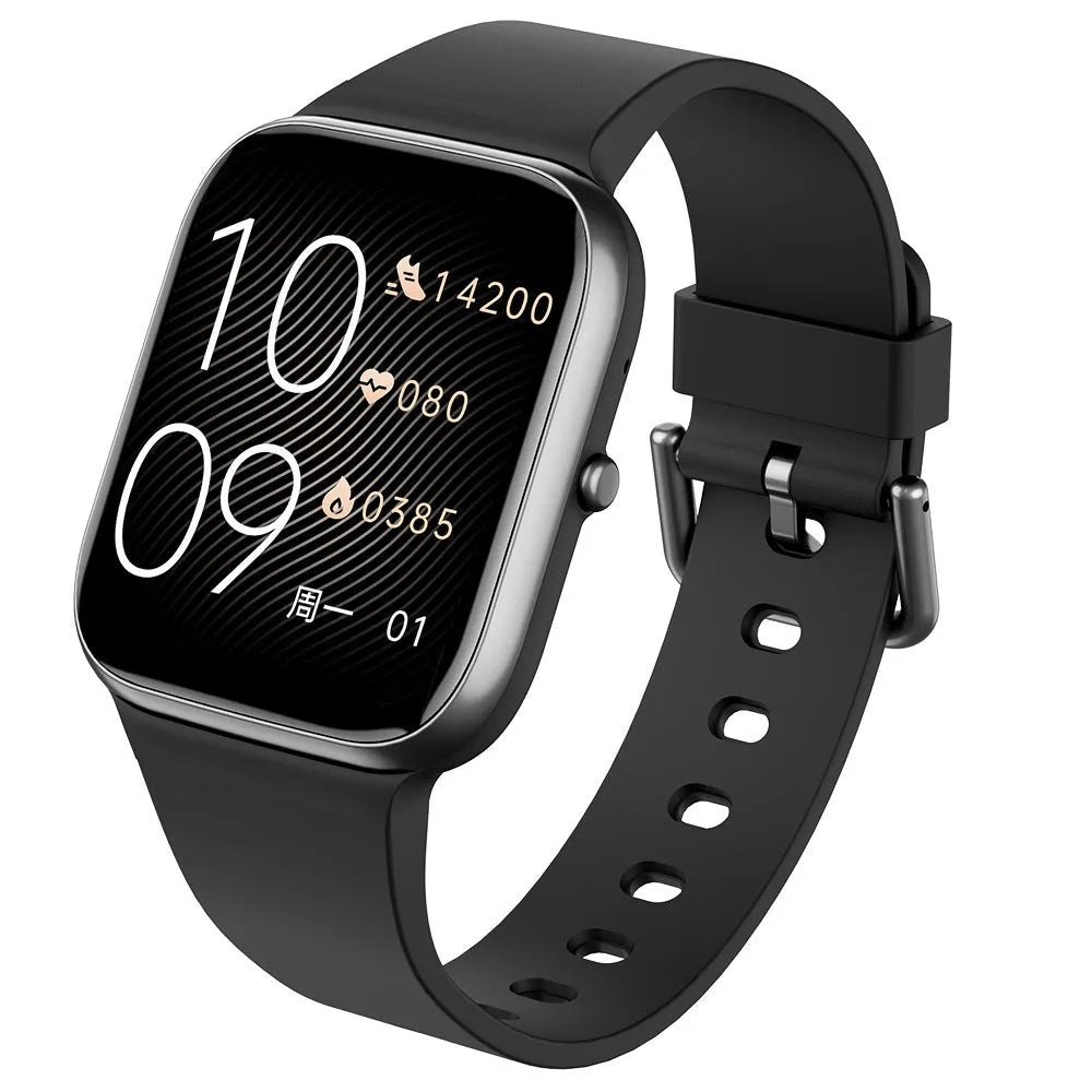 Smart watch with blood pressure and blood oxygen monitoring, TFT screen, touch button, available in black, blue, or pink