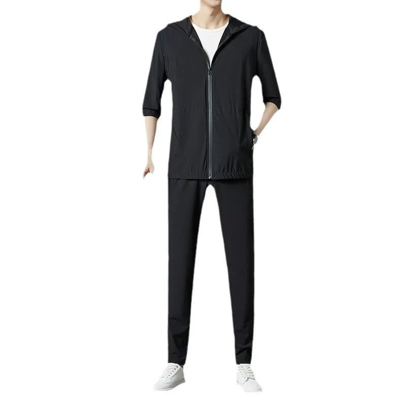 Korean version sun-protective clothing suit loose casual hooded outfit in grey blue black colours