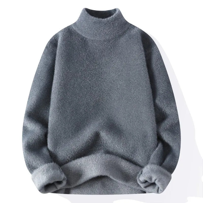 Men's half turtleneck sweater in solid black, long sleeve pullover, casual winter top, sizes M to 4XL