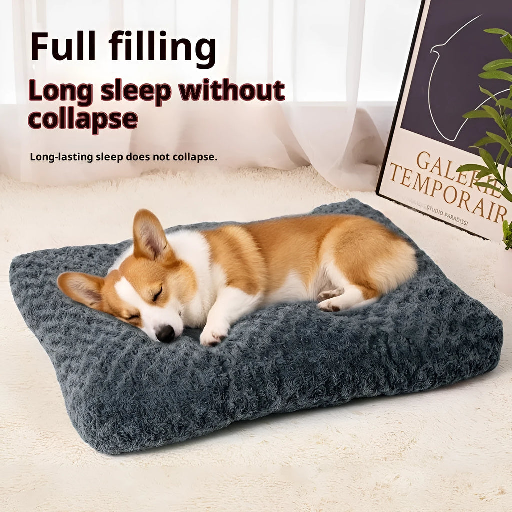 Dark grey embossed velvet square pet mat for dogs, thick cloth cushion, sizes XS to XXXL