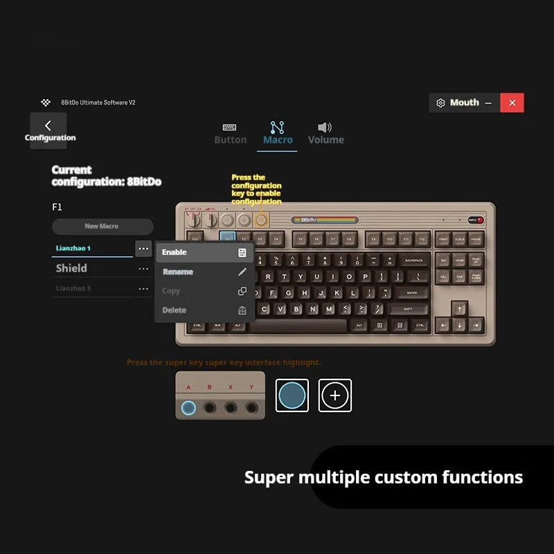 Retro87 C64 wireless Bluetooth mechanical gaming keyboard with rocker on grey ABS case