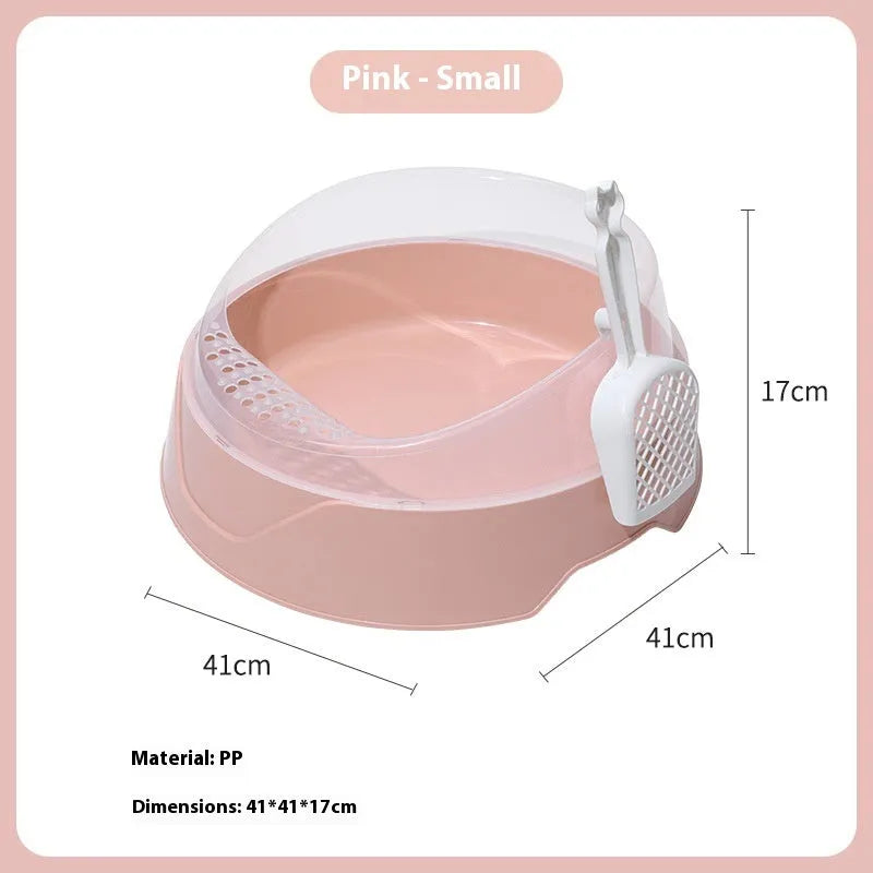 Plastic deodorant round cat litter box in mint green or pink colour, available in large and small sizes