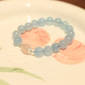 Aquamarine beaded bracelet with Chinese fengjiu fox charm in pearl or pink crystal colour variations