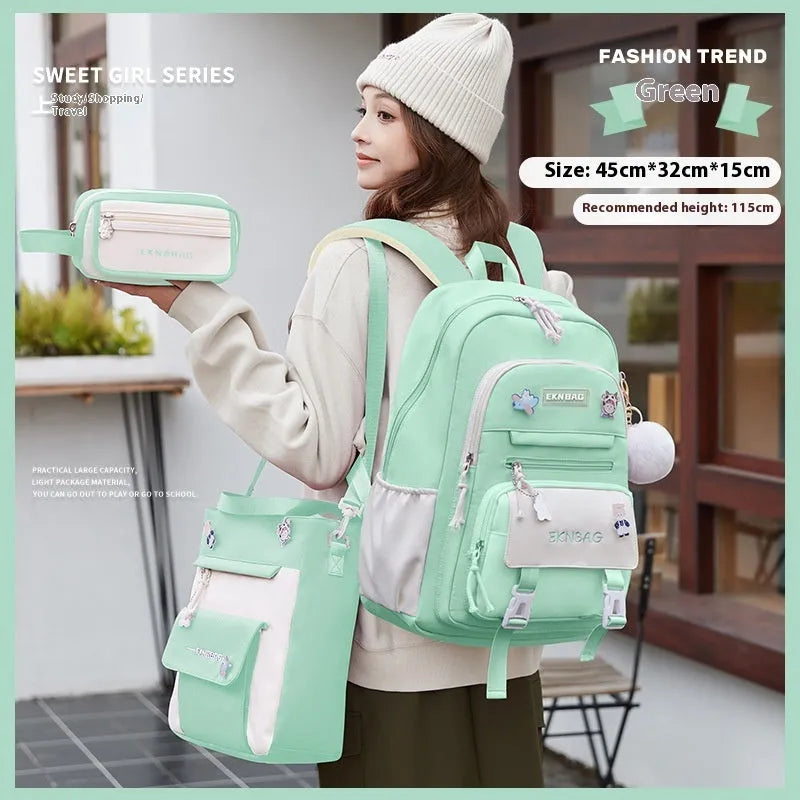 Girls waterproof school backpack in pink colour with curved shoulder straps and spine protection features