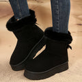 Black artificial PU winter snow boots for women with bowknot and Velcro closure
