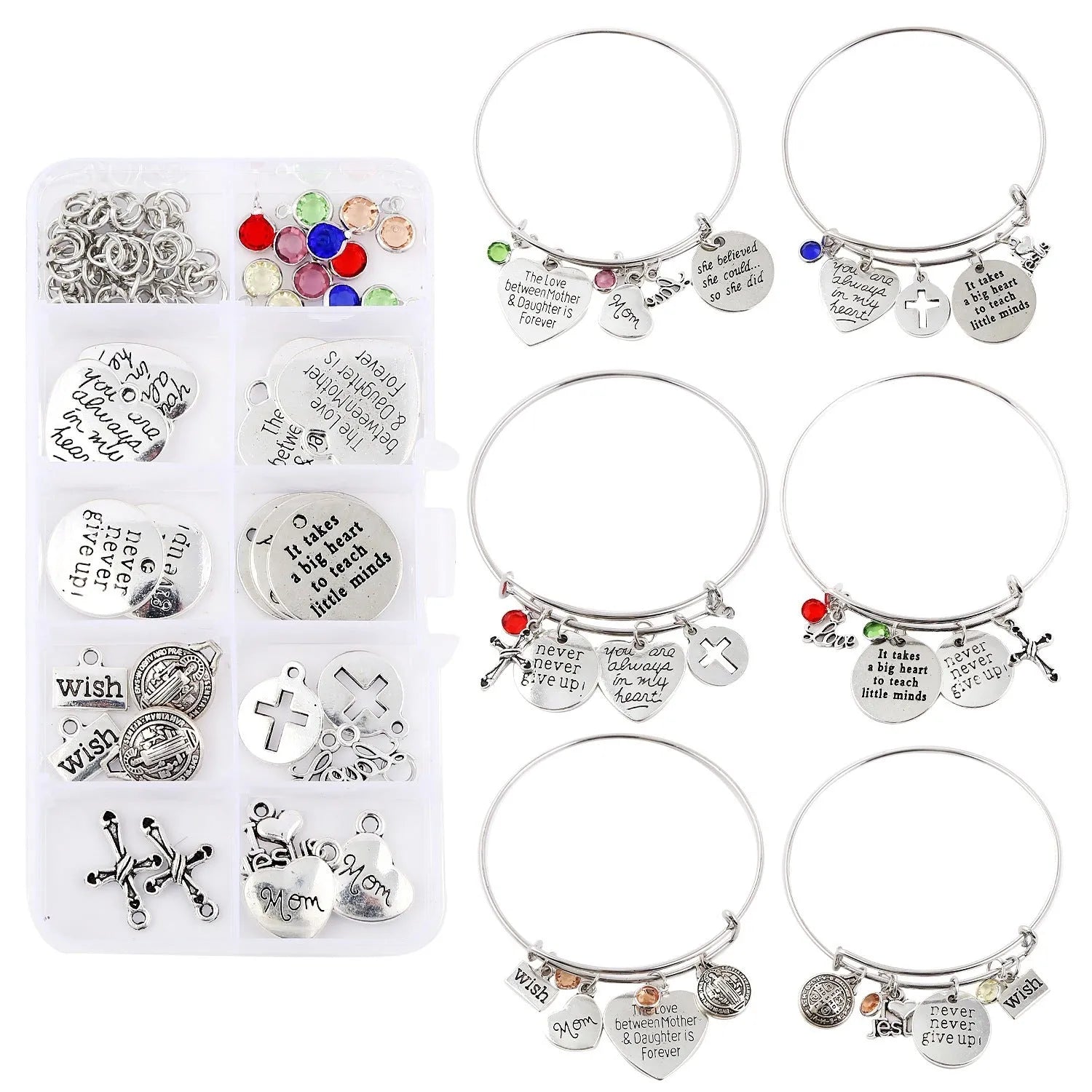 DIY earring set with heart-shaped alloy components in multiple colours, electroplated finish, in suit bag