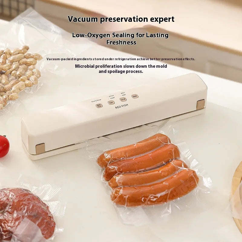 Off-white beige vacuum sealing machine with 85W power for household food packaging