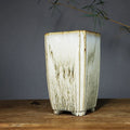 Light colour glazed ceramic flowerpot square sign tube handmade fired Shiwan style indoor plant container