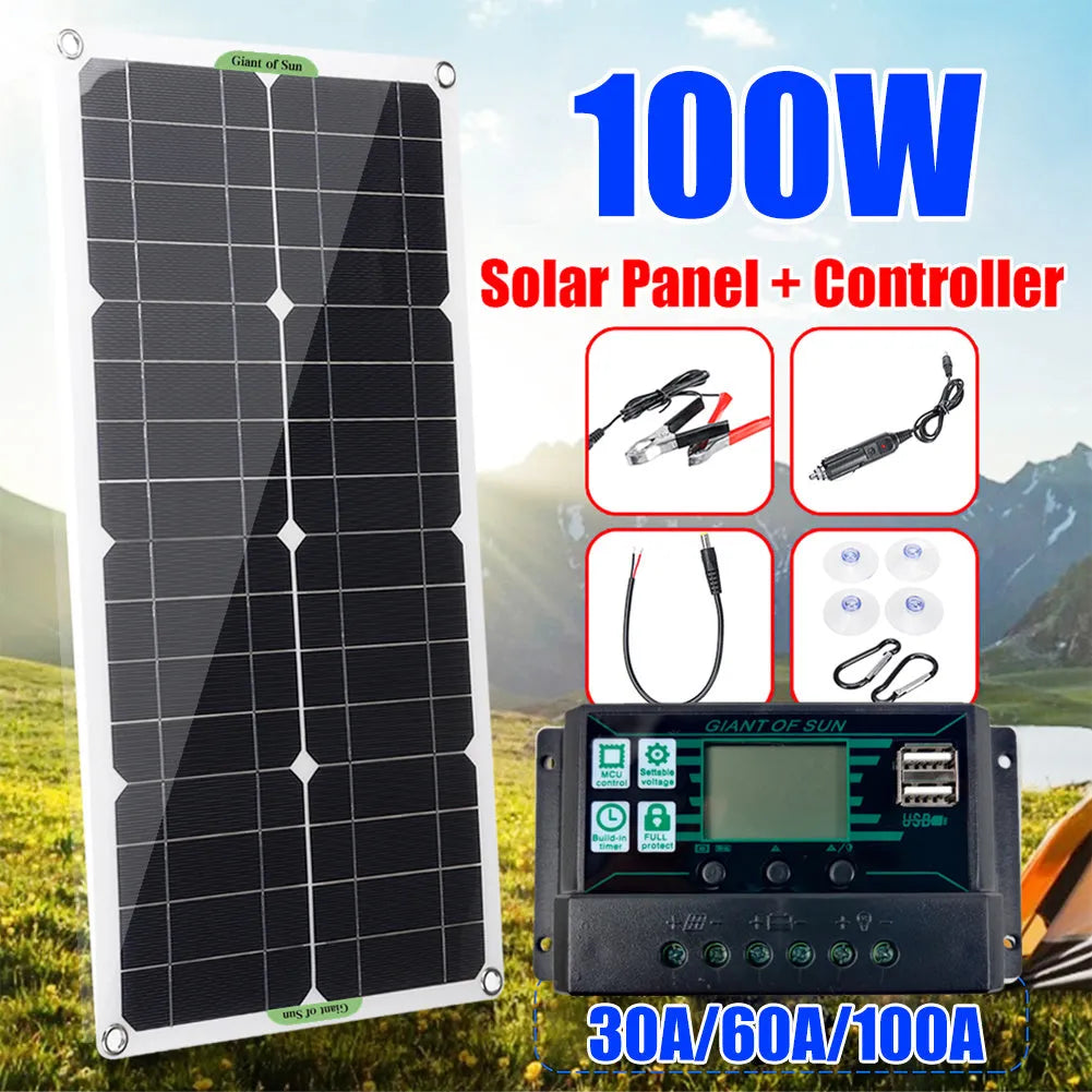 30W semi-flexible solar panel for outdoor USB charging of phones and devices