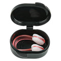 Silicone nose clip for swimming in bright blue, pink, black, and green with black storage box