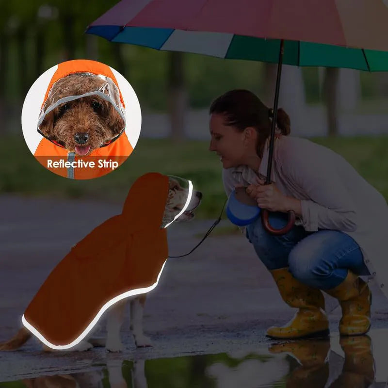 Dog raincoat waterproof soft breathable hooded jacket with transparent cap for small and large dogs