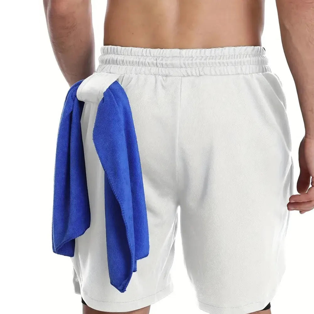 Men's camouflage pattern quick-dry sports shorts in a double-layer fabric.