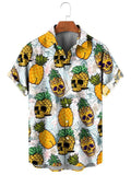 Mens 3D printed Hawaiian shirt with lemon and pineapple fruit pattern, loose cardigan style, thin polyester, available in multiple sizes