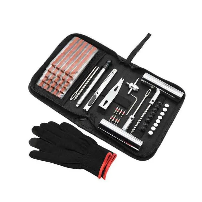Quick first aid cloth bag tire repair kit with 45 steel tools for emergency roadside use