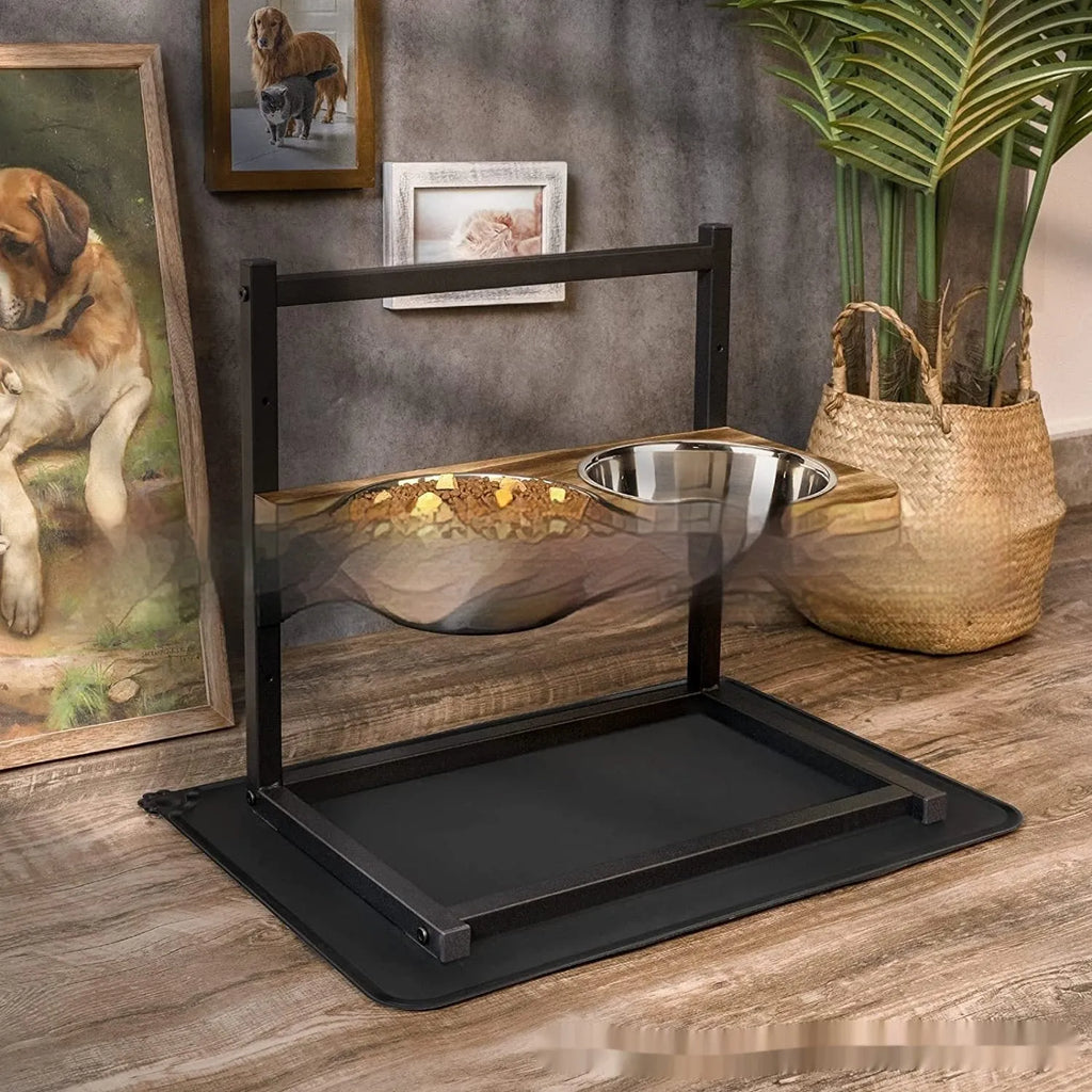 Large black iron dog bowl rack for organised pet feeding station
