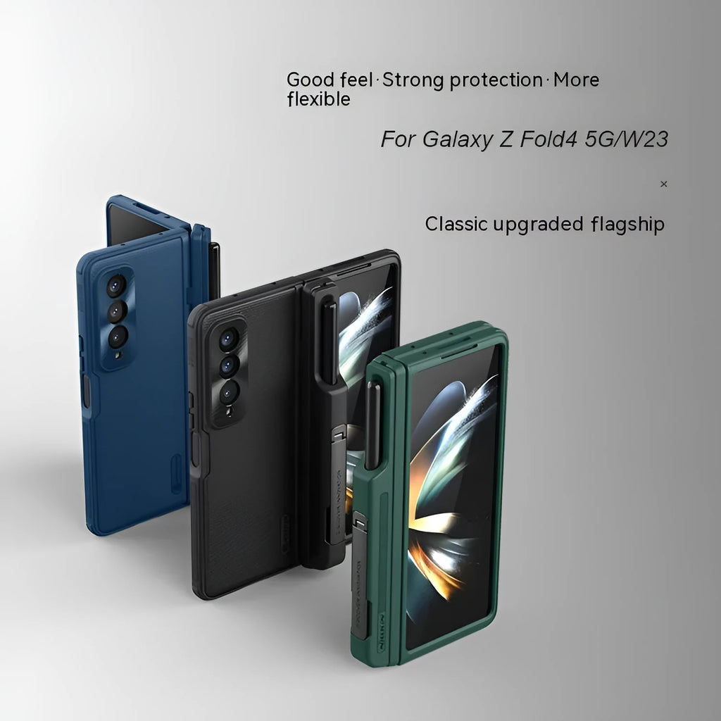 Frosted shield phone case for Samsung Galaxy Z Fold 5 5G in black with folding bracket