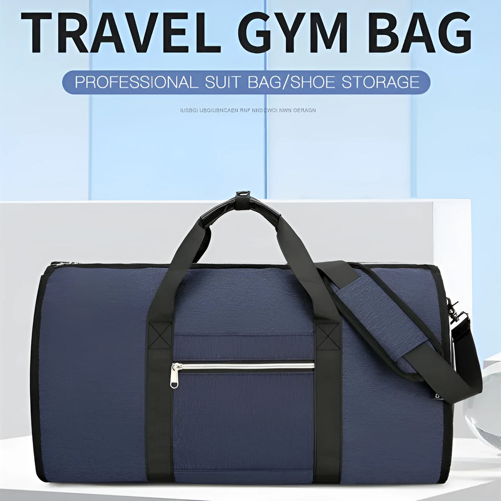 Grey Oxford cloth sports bag showing separate compartments for dry and wet storage items