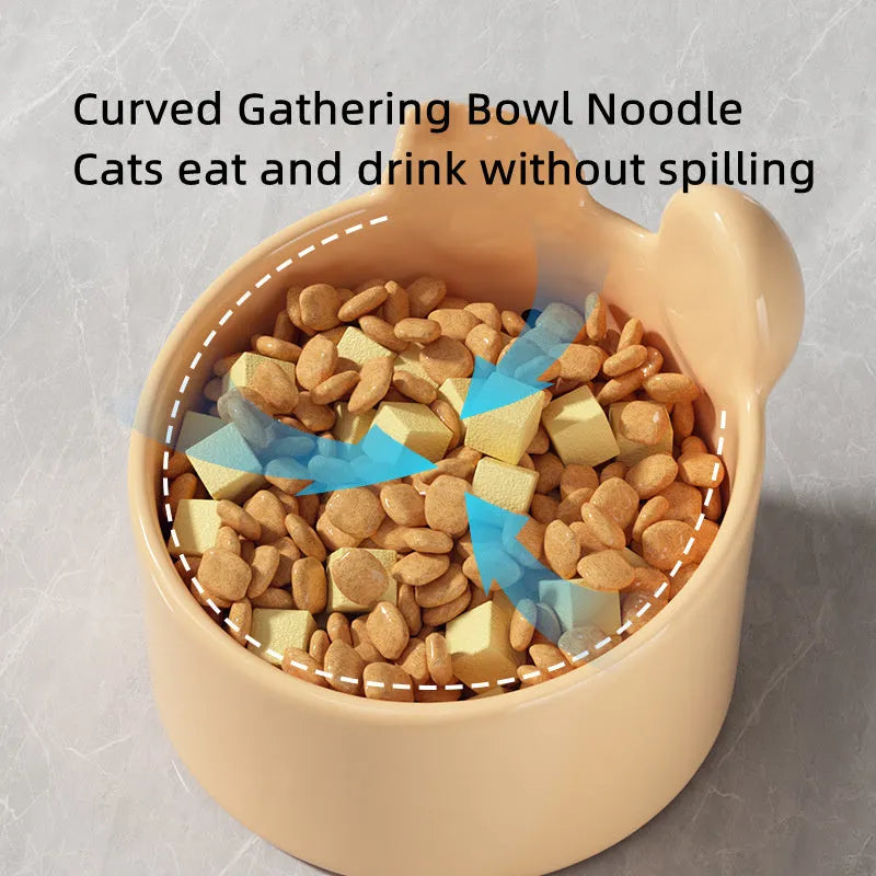 White and yellow ceramic pet bowls with rabbit and bear motifs in two sizes