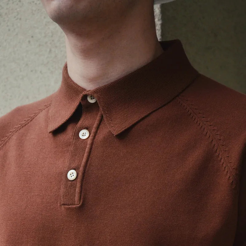 Retro style men's cotton short-sleeved T-shirt in slim fit showing dark brown colour option