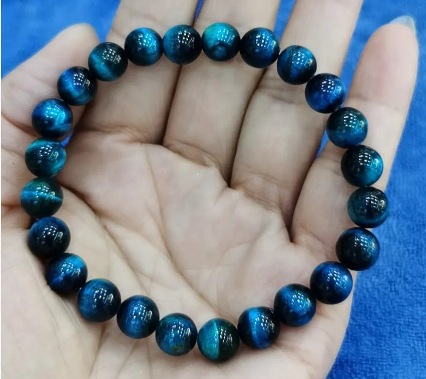 Tiger Eye Lapis Lazuli bracelet single circle 8mm beads 21cm length Royal Blue polished finish