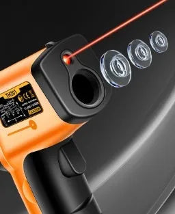 High precision infrared thermometer for industrial use, black colour, with trigger and display