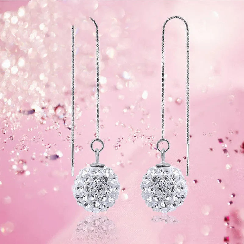 Silver crystal earrings with geometric Korean style design and diamond processed finish