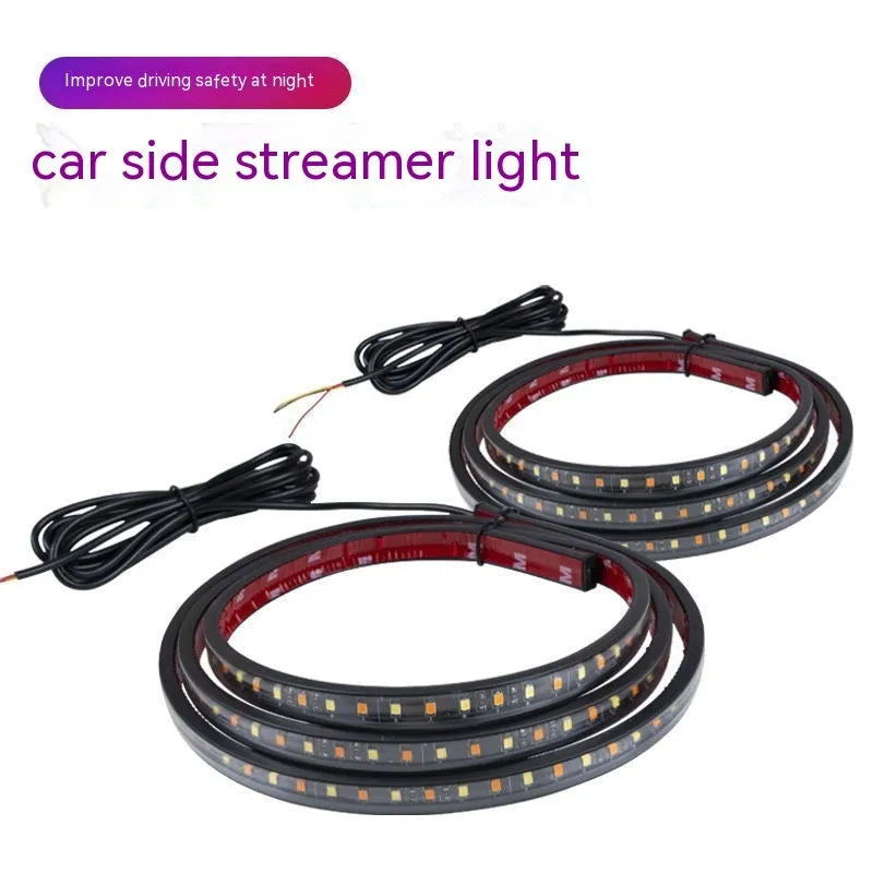 White yellow vehicle light lamp with streamers for side steering illumination in automotive applications