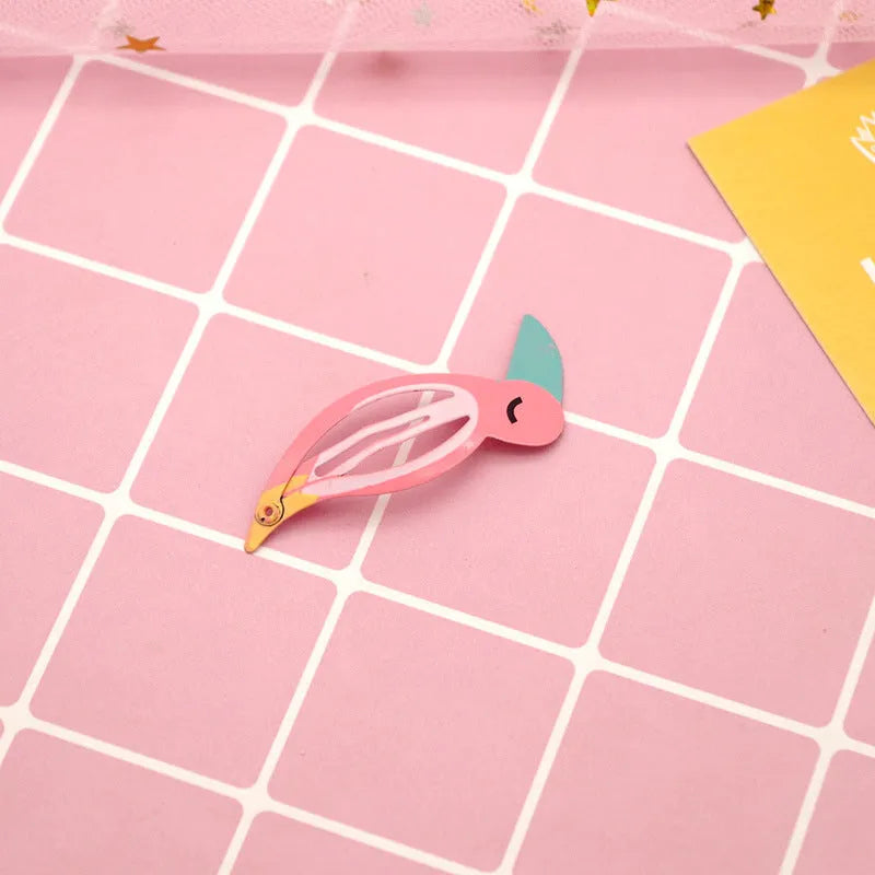 Children's metal barrette hair clip with colourful baked varnish print design
