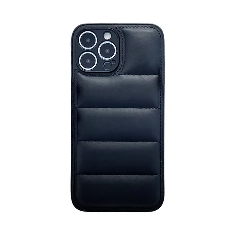 Down jacket phone case for iPhone 14 Pro in blue TPU and PC solid colour back cover