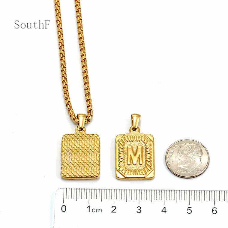 Gold-plated 18K titanium steel letter pendant necklace on a pearl chain, unisex design, gold colour