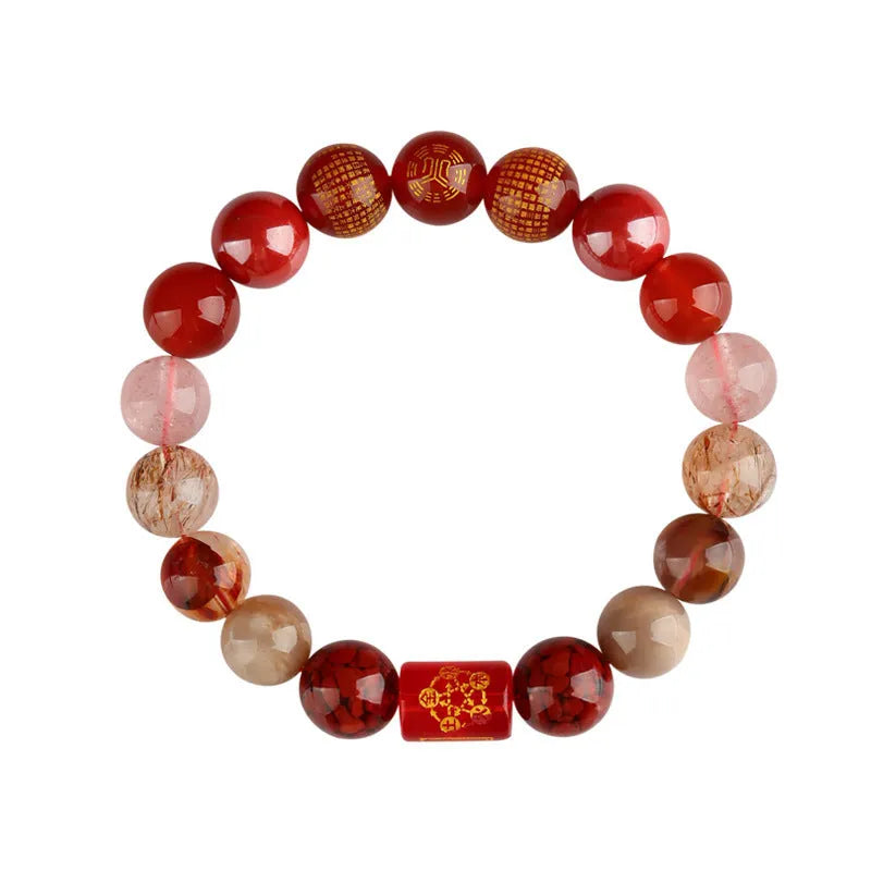 Handmade Five Elements crystal bracelet with gold wood water fire earth charms