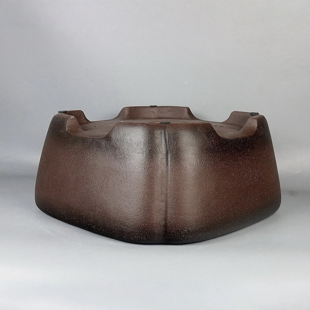 Handmade antique square purple sand ceramic bonsai pot, 41x41x18cm outer dimensions