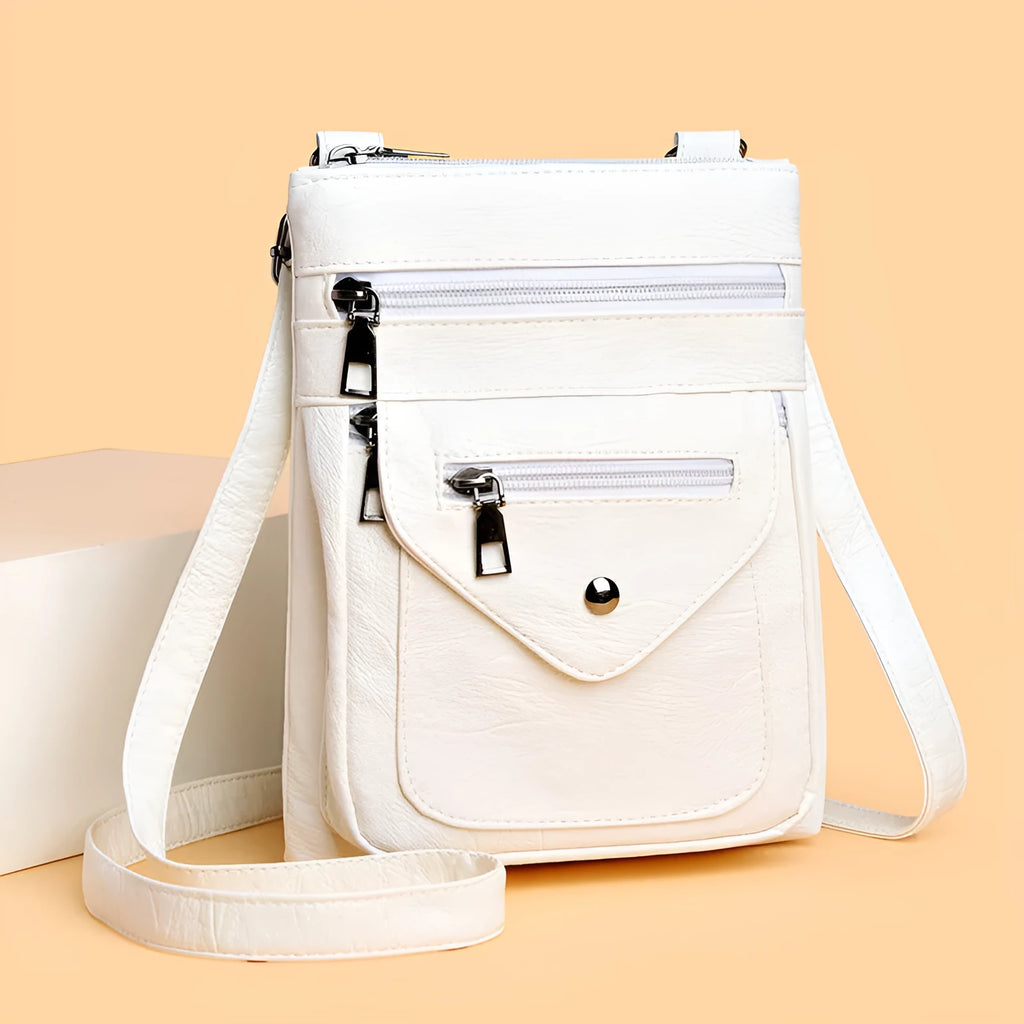 Vertical square crossbody mobile phone bag in PU leather with sewing line detail