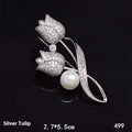 Women's flower-shaped alloy brooch with micro-inlaid zircon in silver tulip colour.