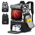 Black Oxford cloth basketball training backpack with large main compartment for sports equipment