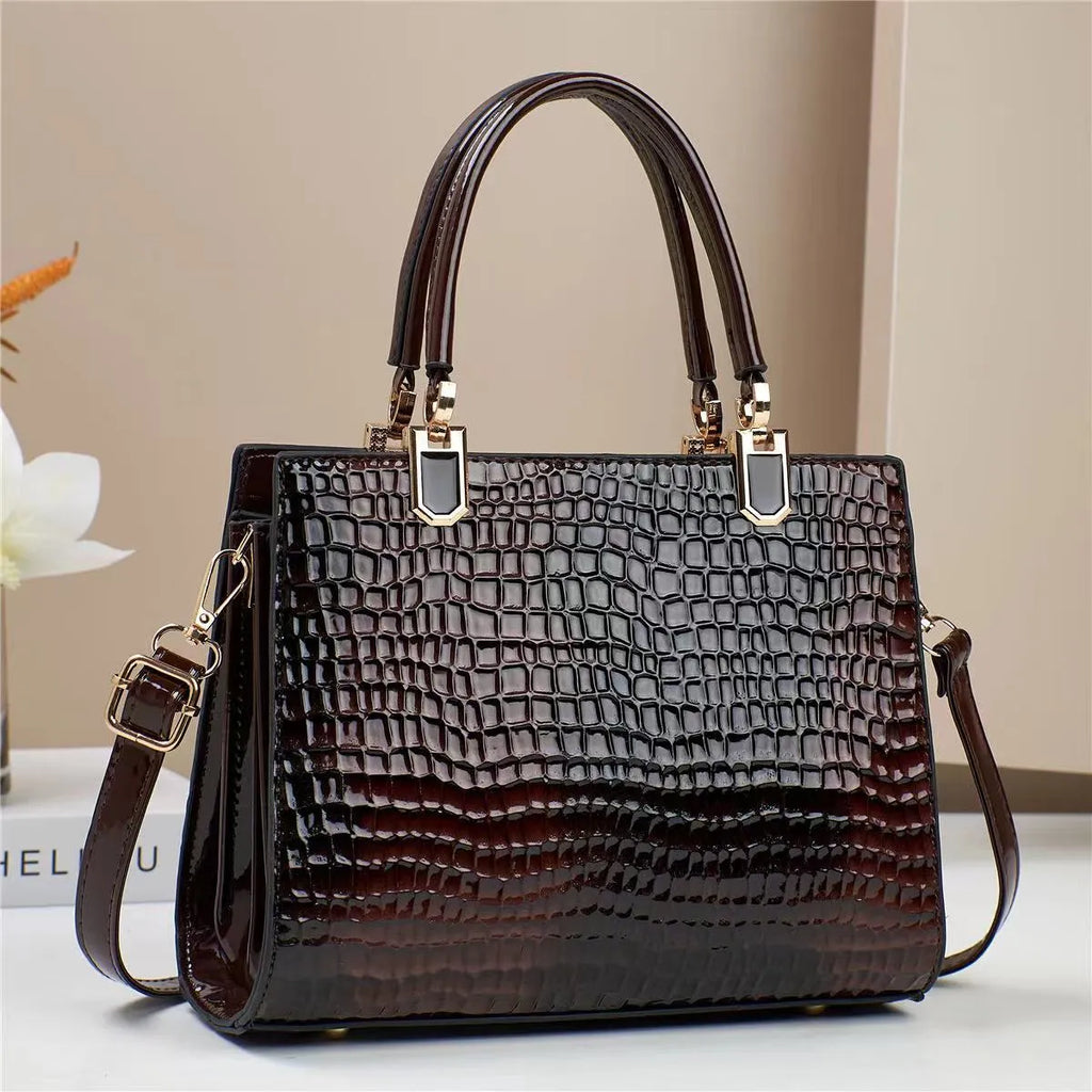 Women's soft texture PU leather one shoulder mom bag in horizontal square shape with multiple internal compartments