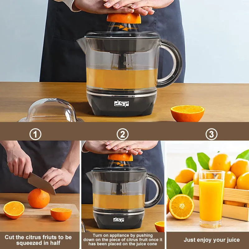 Black ABS electric citrus juicer with 25W motor and 0.7L capacity for EU 220V outlets